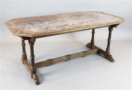 Attributed to A.W.N.Pugin. A Victorian gothic revival marquetry inlaid walnut library table, W.6ft D.3ft H.2ft 5in.